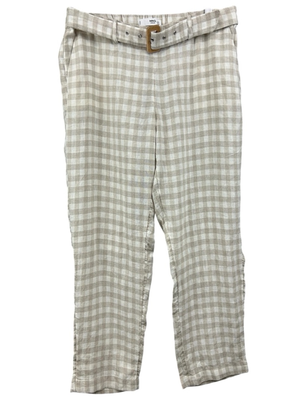 Mango 100% Linen Cropped Checked Pants Size Small
